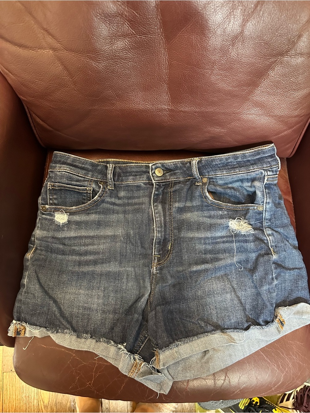 American Eagle Outfitters Distressed Dark Blue Denim Shorts